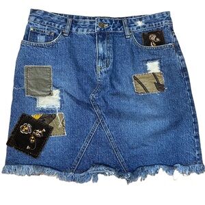 vintage 90s neutral patchwork mini denim skirt